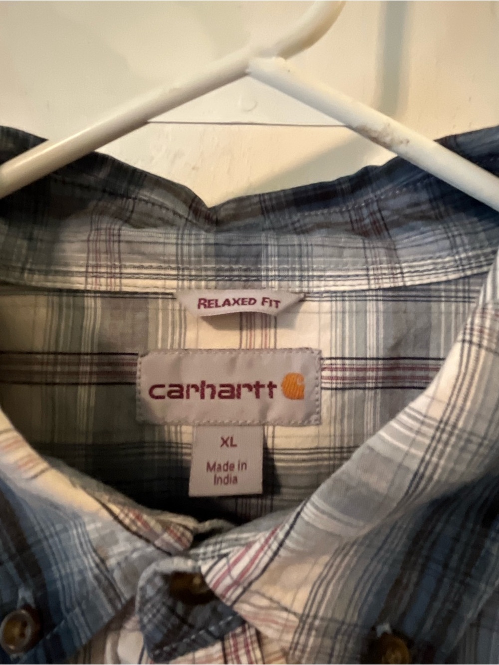 XL Carhartt Men's Blue, White and Brown Plaid Button-Down Shirt - Picture 2 of 6